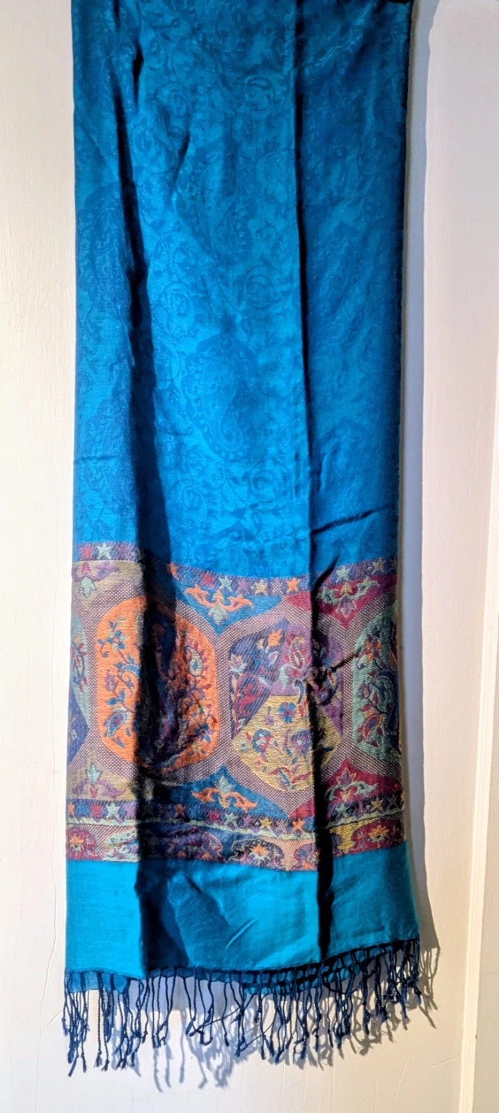 Vintage Hand Woven Silk Cashmere Pashmina Shawl: Natural Dye Scarf 73" x 28.5"