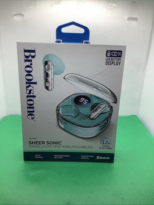 Brookstone Sheer Sonic True Wireless Earbuds Clear LCD Bluetooth 5.4