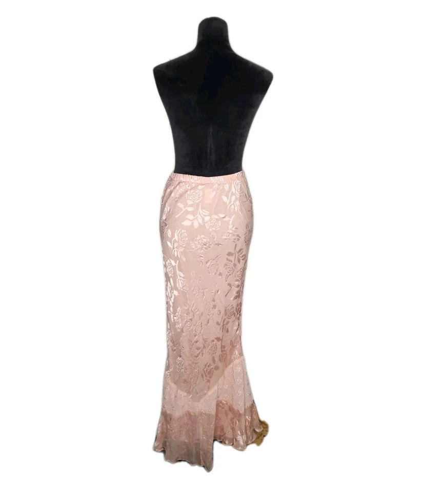 Steppin' Out винтажный розовый форал выгорания шелк русалка оборки макси юбка размер 10 - Изображение 4 из 4