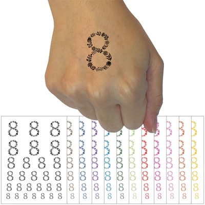 Elegant Botanical Floral Number 8 Temporary Tattoo Water Resistant Fake Body ...