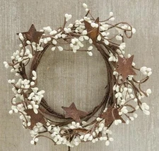 Pip Berry Ring With Stars, Ivory, 4", Primitive Rustic Country Wreath