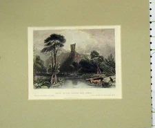 Original Old Antique Print View Palace Liege Building 1840 Hand Coloured 19th