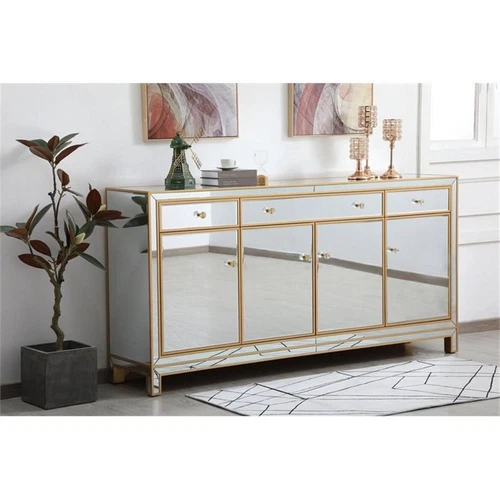 Elegant Decor Reflexion 72" Metal and MDF Mirrored Credenza in Gold - Picture 2 of 8