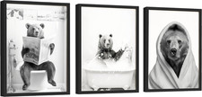 Bear Bathroom Decor - 12X16 Bear Wall Art in Bathtub Print, Black and White Post