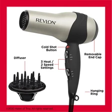 Revlon  Turbo-Speed Hair Dryer, 3 Heat / 2 Speed Settings, Silver
