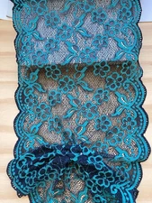 4-way Stretch Emerald Green & Black Mesh Lace Trim for Sewing/Lingerie/10" Wide