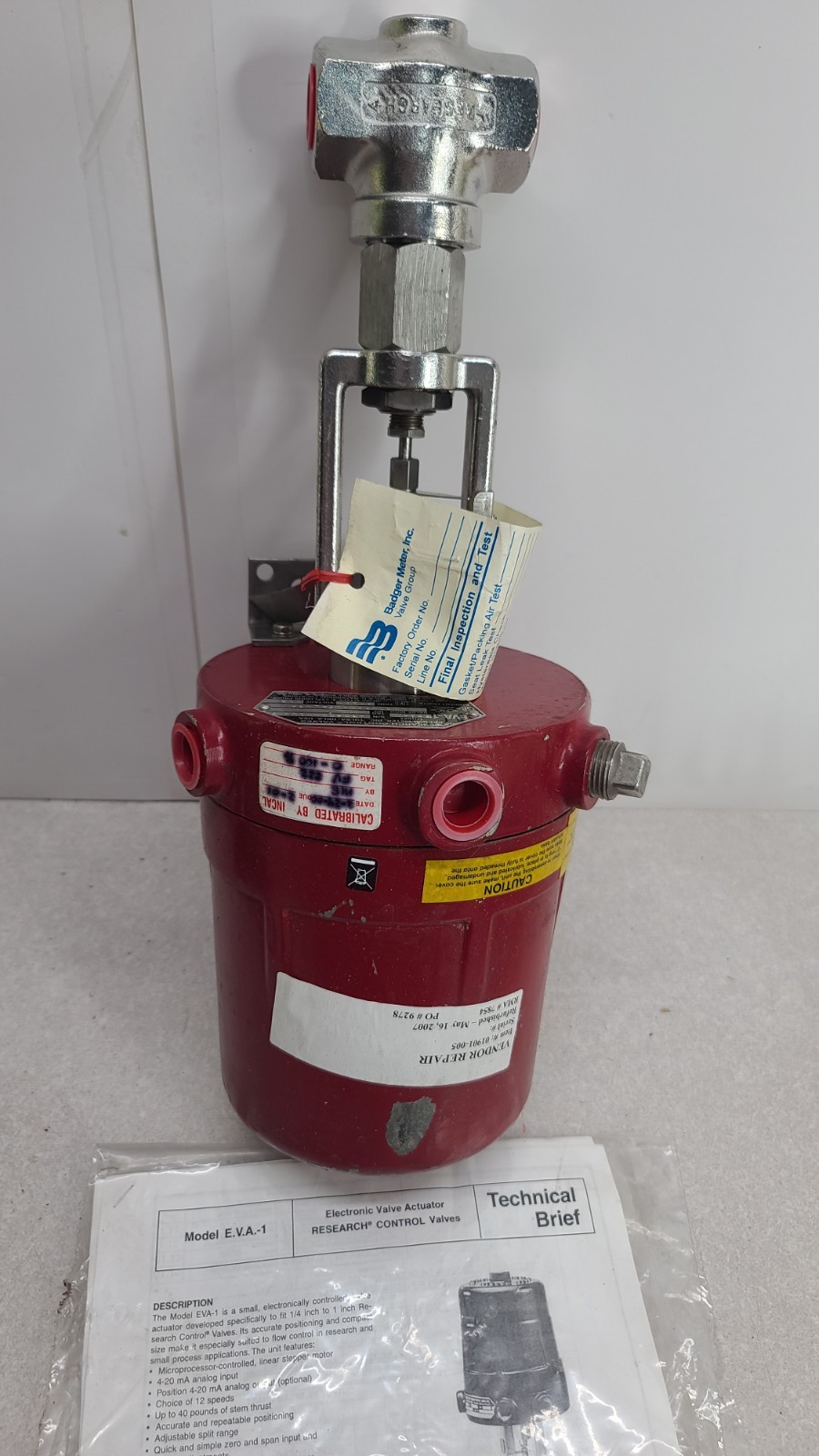 Badger Meter 1002gcn36svoealn36 EVA-1 Xba-0 Research Control Valve Actuator