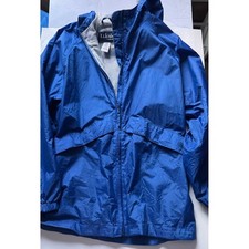 LL Bean Kids Blue Ripstop Hooded Windbreaker Jacket Size Large 14-16 Mesh Lined