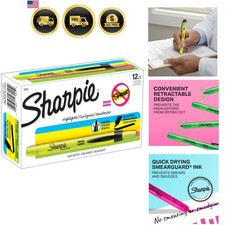 Retractable Highlighters, Chisel Tip, Fluorescent Yellow, 12 Count