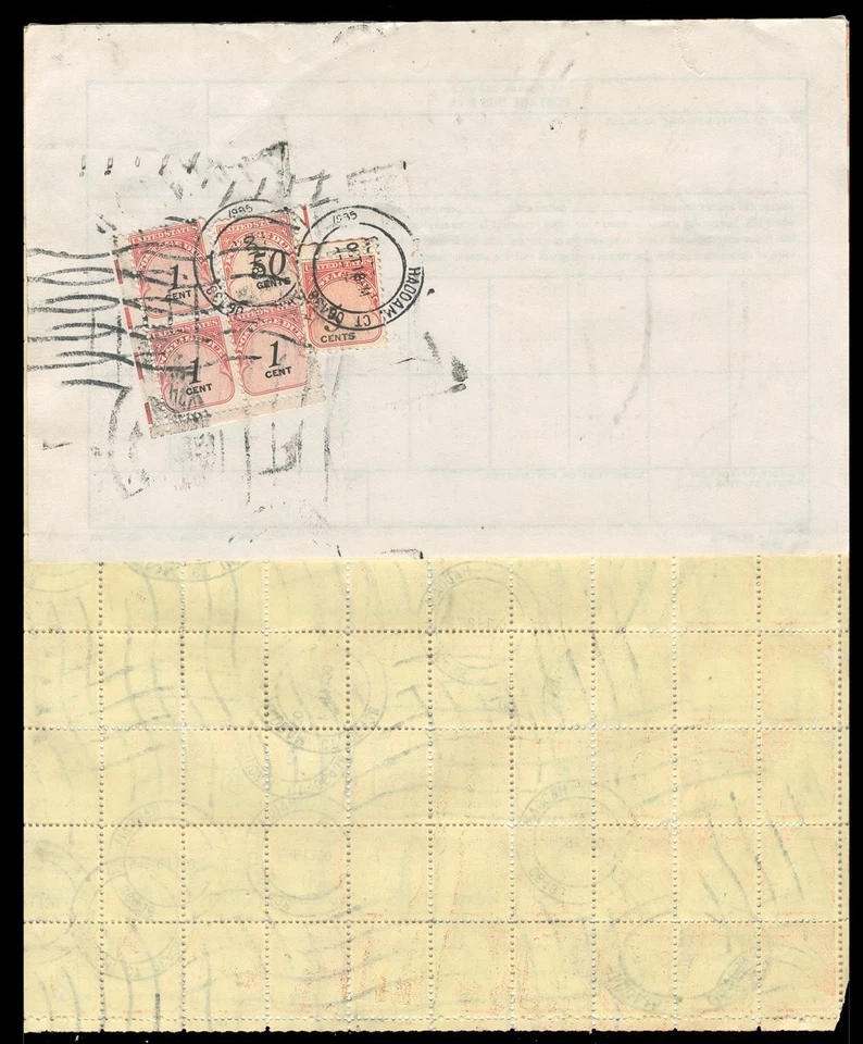 USA Sc. #J101, $5.00 FULL SHEET OF 100, STRONGLY SHIFTED TO THE LEFT, USED - Image 3 of 4