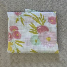 Cloud Island Floral Baby Swaddle Blanket Muslin White Pink Yellow Mint Green