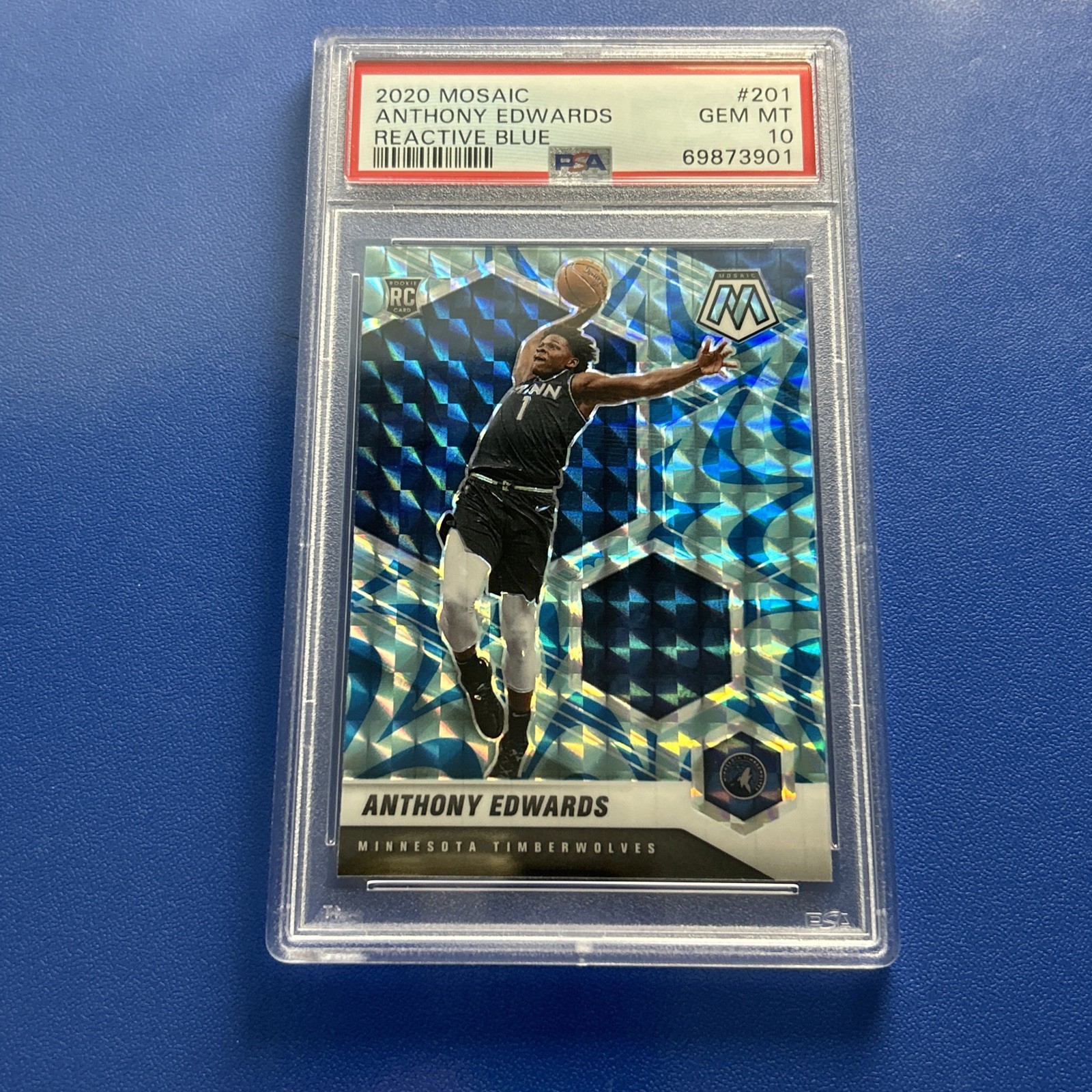 Panini Mosaic 2020-21 Rookie Anthony Edwards #201 Reactive Blue PSA 10 Timberwo…