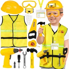 Construction Worker Costume for Kids, Toddler Dress Up Clothes with Kids Tool...