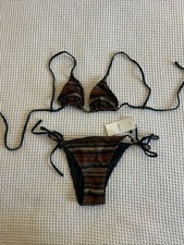 Brand New Misson Print Oysho Green And Brown Bikini With Tortoise Detail