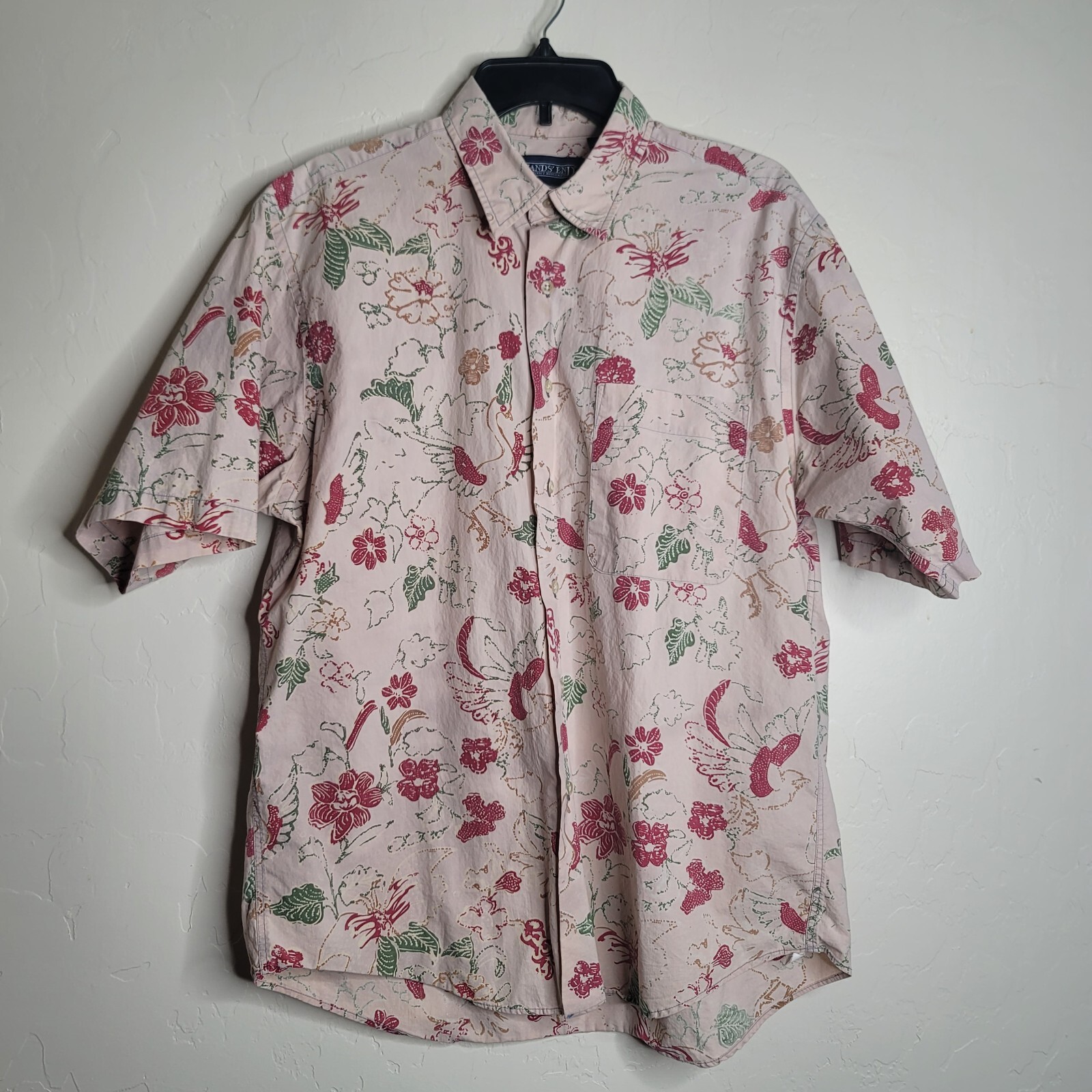 Lands End Hawaiian Shirt Mens L 1616 1/2 Short Sleeve Pastel Floral Tropical eBay