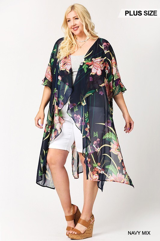 Gigio By Umgee Kimono Size XL Navy Sheer Floral Coastal Beach Swim Cover NWT