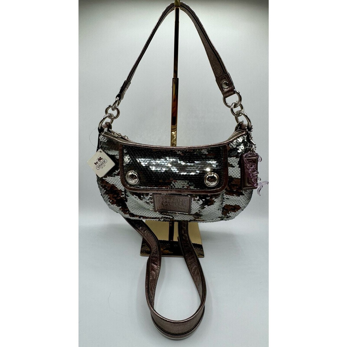 バッグ Coach Poppy Sequin Mini Shoulder Bag Y2k Coach Poppy Special Edition Y2K NWT Silver Graphite Sequin