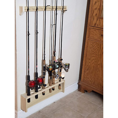 Fishing Rod Rack, Wall Mount Pole Holder, 22" Wide, 10 Rod Capacity, Solid Poplar Wood, Unfinished Fishing Rod Rack, Wall Mount Pole Holder, 22" Wide, 10 Rod Capacity, Solid Poplar Wood, Unfinished