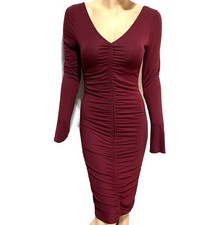 Fashion Nova Hong Kong Ruched Front Dress Size S small Wine Red Burgundy NWT