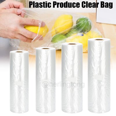 350 Plastic Produce Clear Bag On Roll Kitchen Food Fruit Storage Bread Bags USA