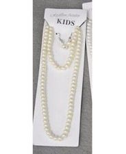 Kids Girls Cream Faux Pearl Girls Necklace Earrings and Bracelet Set for Girls