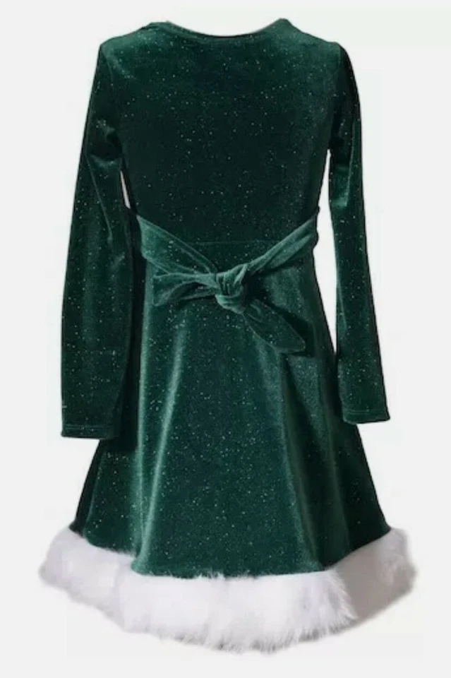 Vestido Bonnie Jean Niñas Pequeñas Terciopelo Brillante Lentejuelas Lazo Imitación Piel Santa-6 Nuevo sin Etiquetas Foto 3 de 4