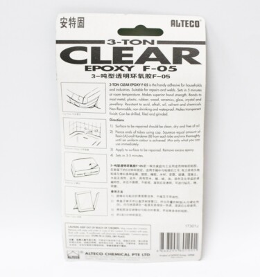 Alteco F-05 - 3 Ton A B Clear Epoxy Adhesive 5 min for Most Surfaces