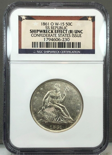 1861 USA & 1861-O CSA Seated Half Dollar ~ SS Republic Set NGC Shipwreck Effect - Bild 8 von 14