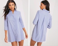 Pretty Little Thing 12 Leni Blue Shirt Dress Mini Old Money Slouchy Preppy