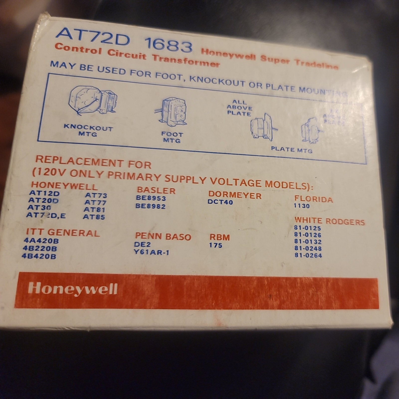 Honeywell Home 24-Volt Multi-Mount Control Circuit Transformer AT72D 1683
