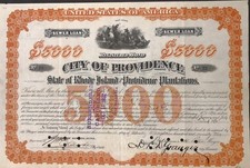 City of Providence, 5000$ Anleihe 1892, sehr dekorativ, seltener hoher Nennwert