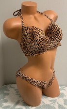 Victoria s Secret Swimsuit Cheeky sz L Halter Top 38B Wild Leopard 2pc Set