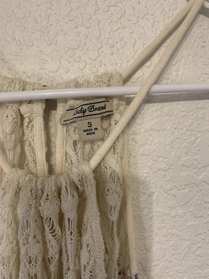 Maxi Vestido Sol Lucky Brand Para Mujer Talla Pequeña Rojo Azteca Crochet Sin Mangas Foto 3 de 4