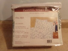 NEW FULL FLANNEL SHEET SET FLAT FITTED 2 PILLOWCASES WHITE/W BLUE ROSES 6731