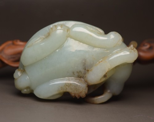 3"China natural hetian jade Carved propitious longevity dragon turtle ornaments - Picture 9 of 9