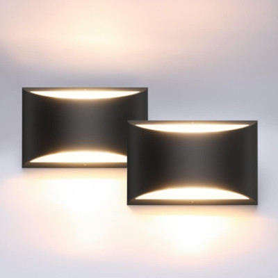 Black Modern LED Wall Sconce Set of 2 for Living Room & Bedroom, Warm White