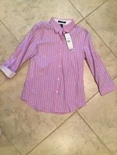 Lauren Ralph lauren green label Women's Blouse pink/blue striped x-small nwt 
