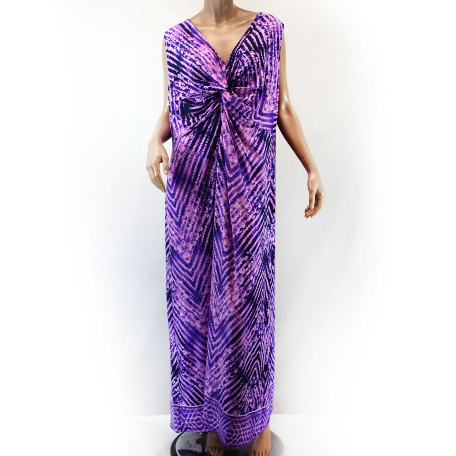 Catherines Plus Purple Stripe Twist Fit & Flare Maxi Dress 5X 34/36