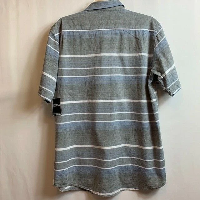 Mens Ezekiel Gray Striped Button Down Short Sleeve Shirt Size L - Image 4 of 4