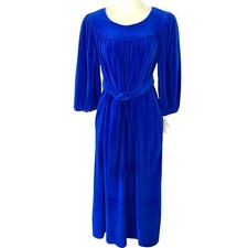 David Brown Robe Vintage Womens Size Small Blue Velour Hostess Dress Back Zip