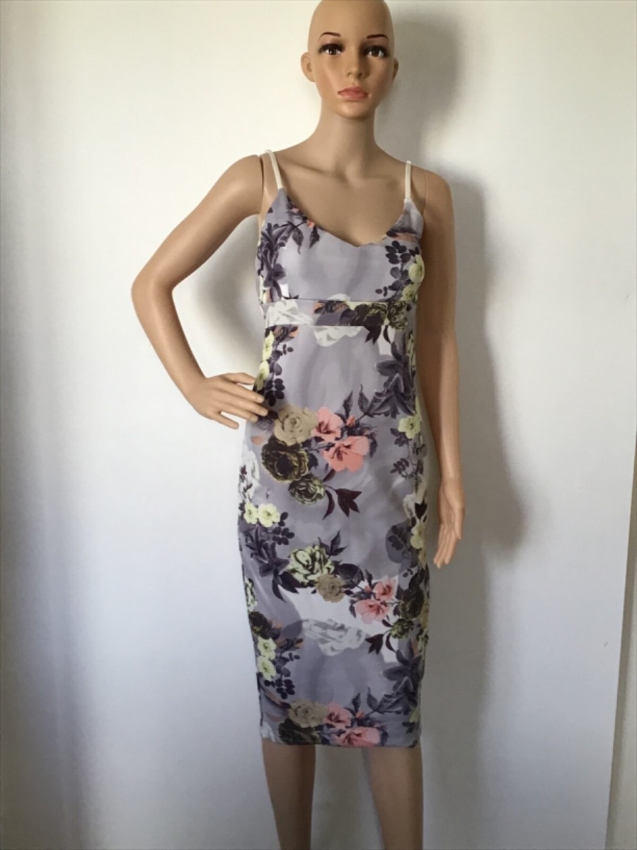 BOOHOO BNWT SIZE 12 CORELINE FLORAL MIDI BODYCON DRESS. V-NECK, SPAGHETTI  STRAPS | eBay UK