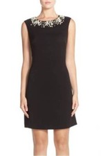 NWT ELIZA J EMBELLISHED CREPE BLACK SHEATH DRESS Size 10