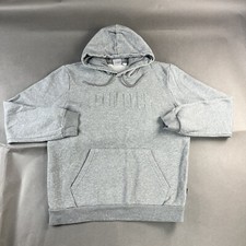 Puma Jacket Medium Gray Women Spellout Pullover Drawstring Hoodie Casual Used