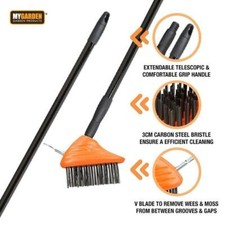 3 in 1 Patio Cleaner Wire Brush Telescopic Block Paving Weed Removal Scraper New