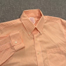 Brooks Brothers Madison Fit Orange Check Non-Iron Supima Cotton Shirt 15.5 32