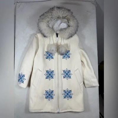 Northern Sun 100% Wool Blanket Cloth Fur Hood Cream Jacket Embroidery Hudson Bay