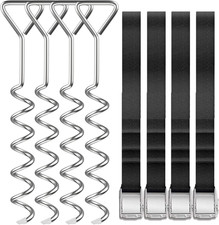 Heavy Duty Trampoline Stakes Anchor Kit, Spiral Ground Anchors with Straps  Ins