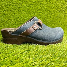 Dansko Shandi Womens Size 6.5 Blue Brown Casual Tessel Mules Leather Clogs Shoes