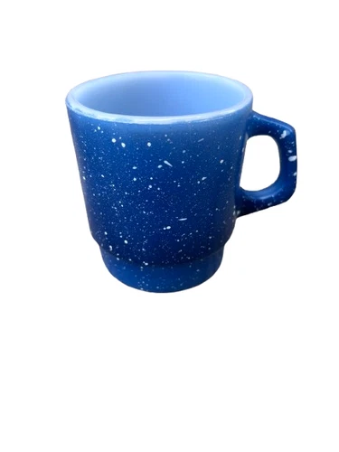 Vintage Anchor Hocking Fire King Blue White Speckled Stackable D-Handle Mug