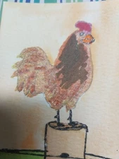 GAT Expressionism Rooster Whimsical Animals Original Painting 3.5x2.5 Aceo ART